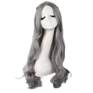 70cm/28 Inch Carve Bangs Beautiful Long Curly Wavy Hair Cosplay Wig(Granny Gray)